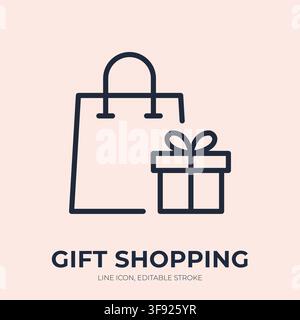 Gift shopping line icon. Present purchase linear vector illustration. Thin sign of shop package with box for retail, holiday sale, birthday and online Stock Vector
