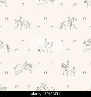 Seamless equestrian pattern with horse riders Stock Vector