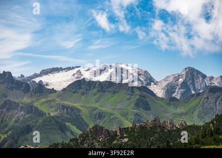 Marmolada glacier and peaks in the Italian Dolomites Stock Photo