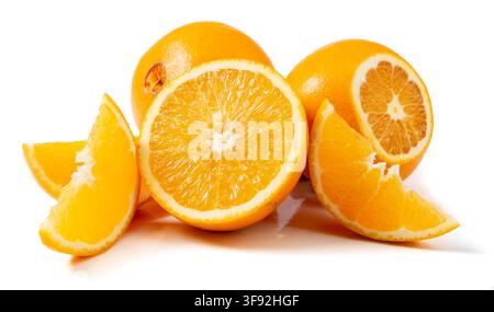 Fresh Navel Oranges Whole and Halved Showing Pulp Stock Photo