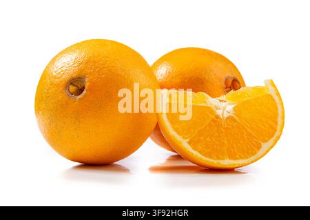 Fresh Navel Oranges Whole and Halved Showing Pulp Stock Photo
