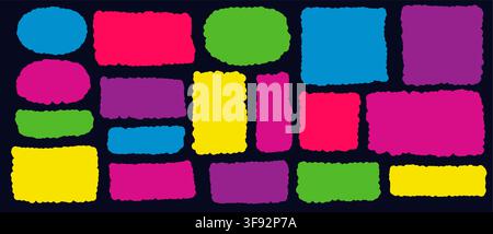 Hand drawn wave boxes square. Rectangle, round and square frames. Vector Irregular forms. Vector silhouette shapes with scallop zigzag edges. Sticker Stock Vector