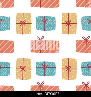 Gift box seamless pattern christmas holiday present background vector template wrapping paper design Stock Vector