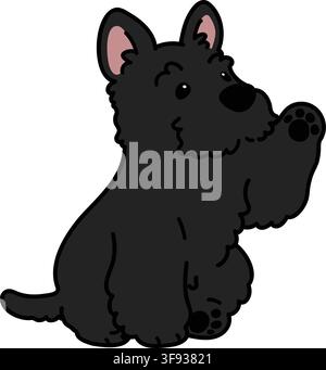 Simple and adorable black Scottish Terrier illustration waving Stock Vector