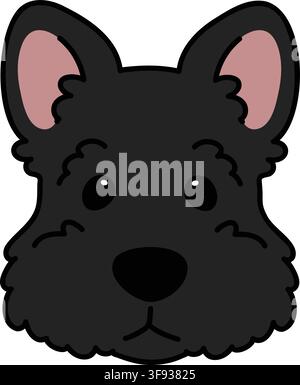 Simple and adorable black Scottish Terrier illustration front head Stock Vector