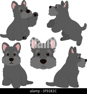 Simple and adorable Scottish Terrier illustrations flat colored Stock Vector