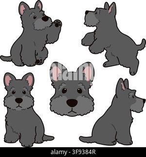 Simple and adorable Scottish Terrier illustrations Stock Vector