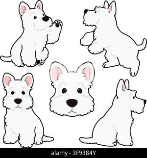 Simple and adorable white Scottish Terrier illustrations Stock Vector