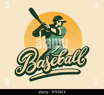Vintage Baseball Logo Featuring Retro Baseball Player, Classic Badge, Crossed Bats, Ball, Typography, And Sports Vector Emblem Stock Vector