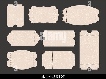 Beige Vintage Ticket Coupon Label And Voucher Vector Set With Grunge Texture Stock Vector