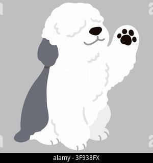 Simple and adorable Old English Sheepdog illustration waving hand flat colored Stock Vector