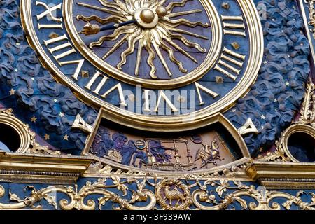 Gros Horloge astronomical clock up close, Rouen, Normandy, France, Europe Stock Photo