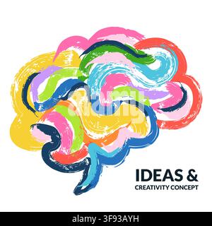 Vector colorful abstract illustration of human brain with multicolored watercolor brush strokes. Creative design concept for creative thinking, mental Stock Vector