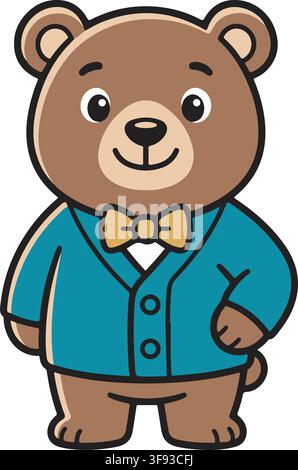 Baby Bear Wearing Suit Bow Tie Vector Illustration Stock Vector