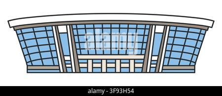 Modern airport terminal isolated on white background. Vector illustration. Contemporary transportation building with glass facade and curved roof. Stock Vector