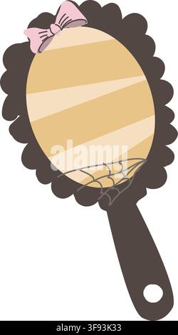 Vector mirror with spooky and coquette elements. Cute bow and spiderweb on mirror. Girly halloween accessory. Stock Vector