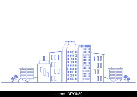 City buildings silhouette in line art. Cityscape skyline business background. Urban landscape in monochrome Stock Vector