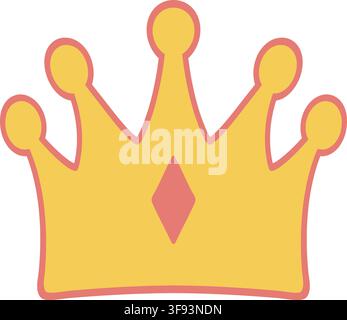 Elegant golden crown illustration with rounded points pink edging and a central diamond shaped decorative accent Stock Vector