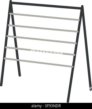 Simple folding drying rack illustration with dark angled legs and multiple horizontal bars for hanging laundry Stock Vector