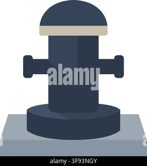 Flat dock bollard illustration with a cylindrical body horizontal side arms domed cap circular base and gray platform Stock Vector