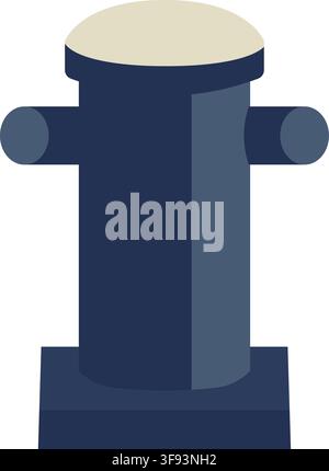 Flat marine bollard illustration featuring a cylindrical dark blue post two rounded side arms and a light colored top surface Stock Vector