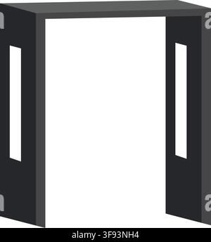 Minimal black stool illustration featuring a thick square top and open rectangular side supports Stock Vector