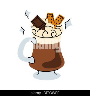 Hot chocolate mug with sweets doodle vector for cafe menu Stock Vector