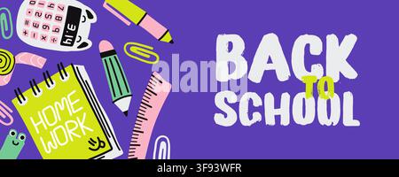 Back to school stationery doodle vector banner for shop promotion Stock Vector