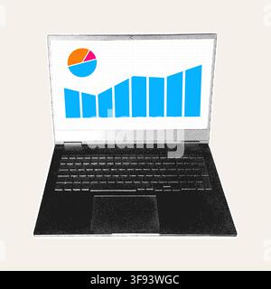Halftone Laptop Chart Graph Analytics Front View Illustration Stock Vector