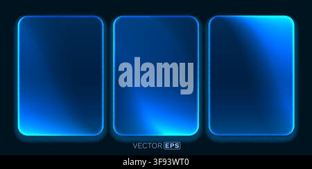Modern blue neon light frames with rounded corners on a dark background. Vector illustration. Stock Vector