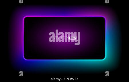 Dynamic neon gradient frame with a glowing border on a dark background. Vector illustration Stock Vector
