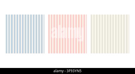 Simple minimal pastel seamless stripe pattern set features blue pink beige and white vertical lines for fabric wallpaper wrapping paper and modern bac Stock Vector