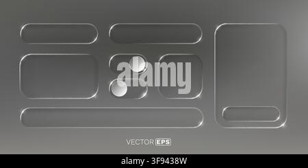 Sleek glassmorphism UI kit featuring transparent buttons and toggle switches for modern interface design. Vector illustration. Stock Vector