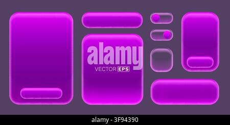 Set of vibrant glowing purple UI elements for modern web and app design interfaces. Vector illustration Stock Vector