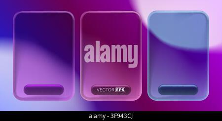 Vibrant glassmorphism UI elements on a blurred gradient background, ideal for modern design concepts and web interfaces. Vector illustration Stock Vector