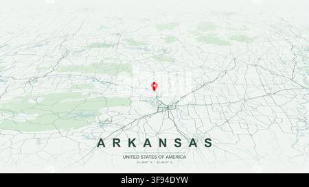 Modern minimalist vector map of Arkansas USA state outline geography river contours highway network and major cities for print poster art design. Stock Vector