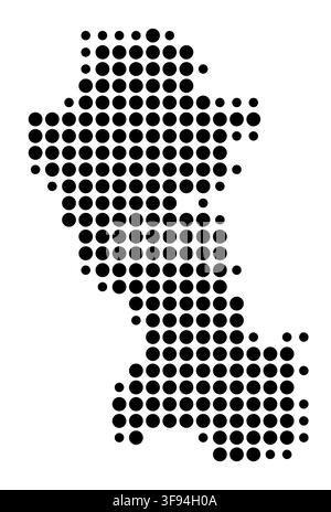 Symbol Map of the Province Potenza (Italy) showing the area with a pattern of black circles Stock Vector