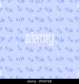 Cute seamless pattern of pastel periwinkle background with dark lavender candies and white dots. Minimalist tone on tone repeating background in kawai Stock Vector