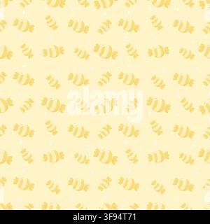 Cute seamless pattern of pastel yellow background with dark yellow wrapped candies and white dots. Minimalist tone on tone repeating background in kaw Stock Vector