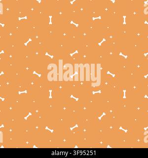 Cute pastel orange dog bone seamless pattern vector with stars for peach pet background, wrapping paper, and fabric design Stock Vector