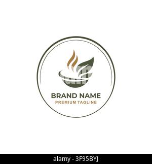 Modern Organic Hot Soup Tea Bowl Leaf Logo Stock Vector