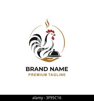 Modern Hot Fresh Chicken Rooster Restaurant Logo Template Stock Vector