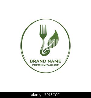 Modern Organic Food Fork Leaf Vector Logo Design Template Stock Vector