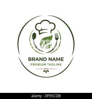 Modern Eco Chef Hat Spoon Fork Leaf Logo Stock Vector