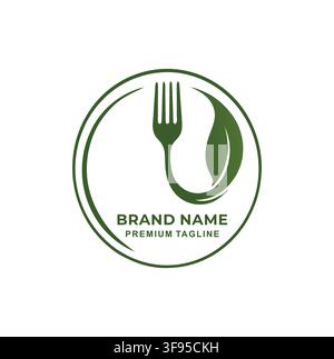 Professional Modern Circular Fork And Leaf Restaurant Logo Vector Design Stock Vector