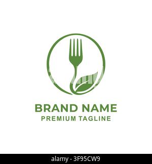 Modern Healthy Food Green Fork Leaf Logo Template Stock Vector