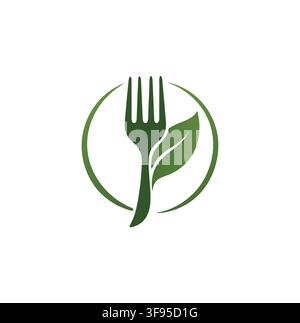 Modern Minimalist Organic Fork Leaf Logo Design Template Stock Vector