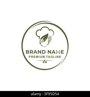 Modern Chef Hat Organic Fork Leaf Logo Template Stock Vector