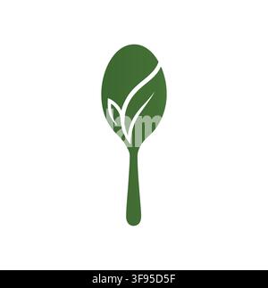 Modern Organic Wooden Spoon Leaf Logo Design Vector Stock Vector
