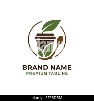 Modern Takeaway Coffee Cup Organic Leaf Logo Design For Cafe Stock Vector